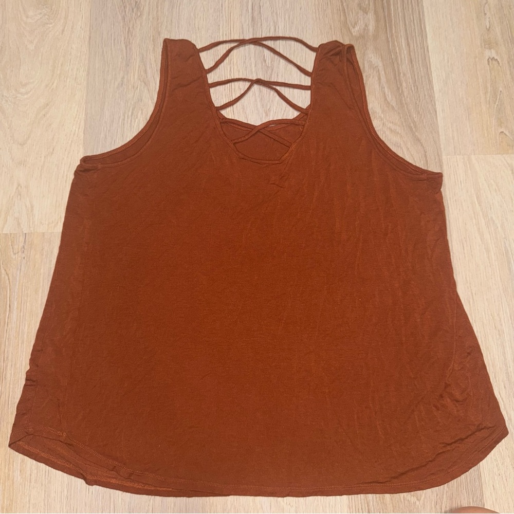 Apt. 9 Boho Brown Tank Top with Beads & Criss Cross Back - Size XL - Picture 3 of 5